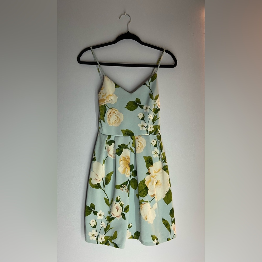 Blue spring dress with white flowers